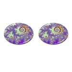 Sea Shell Spiral, Abstract Violet Cyan Stars Cufflinks (Oval)