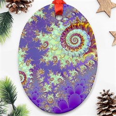 Sea Shell Spiral, Abstract Violet Cyan Stars Oval Ornament (Two Sides) from ArtsNow.com Front