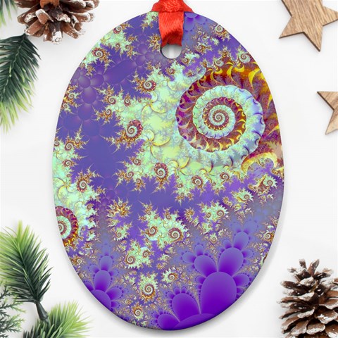Sea Shell Spiral, Abstract Violet Cyan Stars Oval Ornament (Two Sides) from ArtsNow.com Back