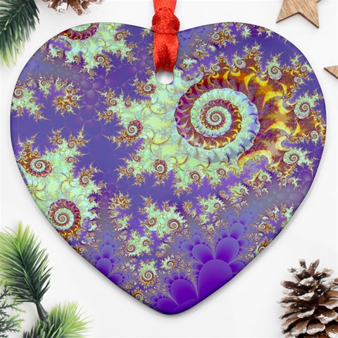Sea Shell Spiral, Abstract Violet Cyan Stars Heart Ornament (Two Sides) from ArtsNow.com Front