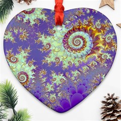 Sea Shell Spiral, Abstract Violet Cyan Stars Heart Ornament (Two Sides) from ArtsNow.com Front