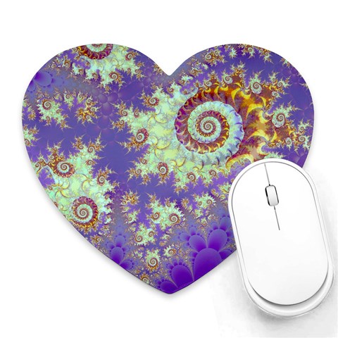 Sea Shell Spiral, Abstract Violet Cyan Stars Mouse Pad (Heart) from ArtsNow.com Front