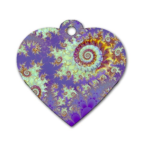 Sea Shell Spiral, Abstract Violet Cyan Stars Dog Tag Heart (One Sided)  from ArtsNow.com Front