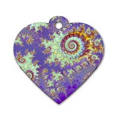 Sea Shell Spiral, Abstract Violet Cyan Stars Dog Tag Heart (Two Sided) from ArtsNow.com Back