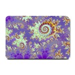 Sea Shell Spiral, Abstract Violet Cyan Stars Small Door Mat