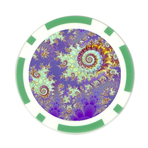 Sea Shell Spiral, Abstract Violet Cyan Stars Poker Chip from ArtsNow.com Front