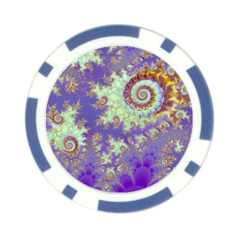 Sea Shell Spiral, Abstract Violet Cyan Stars Poker Chip from ArtsNow.com Front