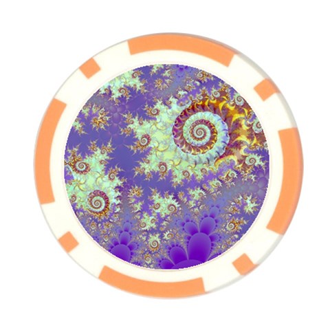 Sea Shell Spiral, Abstract Violet Cyan Stars Poker Chip from ArtsNow.com Front