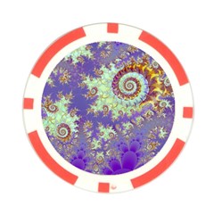 Sea Shell Spiral, Abstract Violet Cyan Stars Poker Chip from ArtsNow.com Front