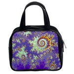 Sea Shell Spiral, Abstract Violet Cyan Stars Classic Handbag (Two Sides)