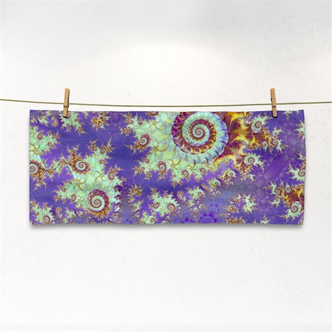 Sea Shell Spiral, Abstract Violet Cyan Stars Hand Towel from ArtsNow.com Front