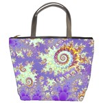 Sea Shell Spiral, Abstract Violet Cyan Stars Bucket Handbag Sea Shell Spiral, Abstract Violet Cyan Stars Bucket Handbag