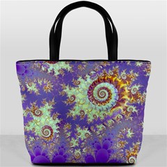 Sea Shell Spiral, Abstract Violet Cyan Stars Bucket Handbag from ArtsNow.com Back