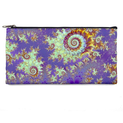 Sea Shell Spiral, Abstract Violet Cyan Stars Pencil Case from ArtsNow.com Front