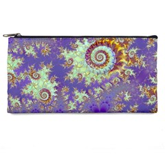 Sea Shell Spiral, Abstract Violet Cyan Stars Pencil Case from ArtsNow.com Front