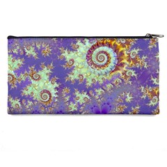 Sea Shell Spiral, Abstract Violet Cyan Stars Pencil Case from ArtsNow.com Back