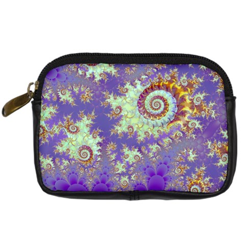 Sea Shell Spiral, Abstract Violet Cyan Stars Digital Camera Leather Case from ArtsNow.com Front