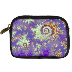 Sea Shell Spiral, Abstract Violet Cyan Stars Digital Camera Leather Case from ArtsNow.com Front