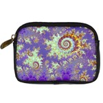 Sea Shell Spiral, Abstract Violet Cyan Stars Digital Camera Leather Case