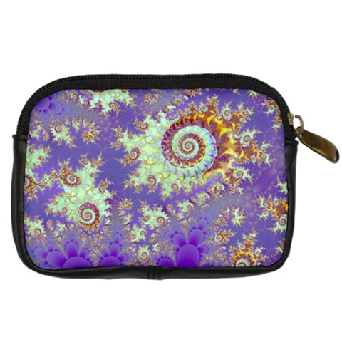 Sea Shell Spiral, Abstract Violet Cyan Stars Digital Camera Leather Case from ArtsNow.com Back