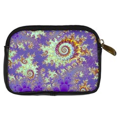 Sea Shell Spiral, Abstract Violet Cyan Stars Digital Camera Leather Case from ArtsNow.com Back