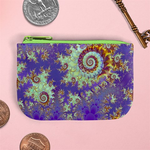 Sea Shell Spiral, Abstract Violet Cyan Stars Coin Change Purse from ArtsNow.com Front