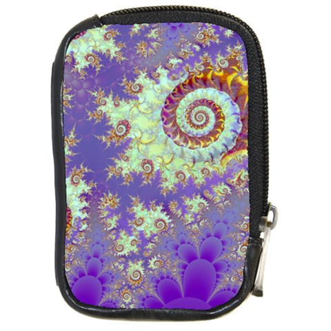 Sea Shell Spiral, Abstract Violet Cyan Stars Compact Camera Leather Case from ArtsNow.com Front