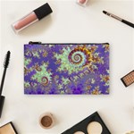 Sea Shell Spiral, Abstract Violet Cyan Stars Cosmetic Bag (Small)