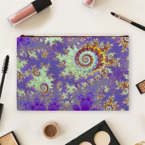 Sea Shell Spiral, Abstract Violet Cyan Stars Cosmetic Bag (Large) from ArtsNow.com Front