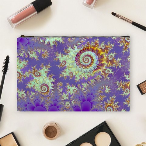 Sea Shell Spiral, Abstract Violet Cyan Stars Cosmetic Bag (Large) from ArtsNow.com Front