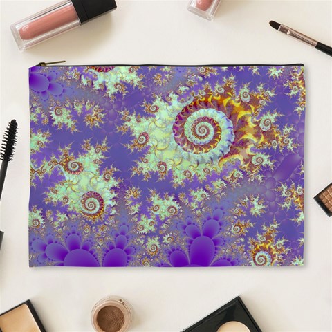 Sea Shell Spiral, Abstract Violet Cyan Stars Cosmetic Bag (XL) from ArtsNow.com Front
