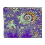 Sea Shell Spiral, Abstract Violet Cyan Stars Cosmetic Bag (XL)