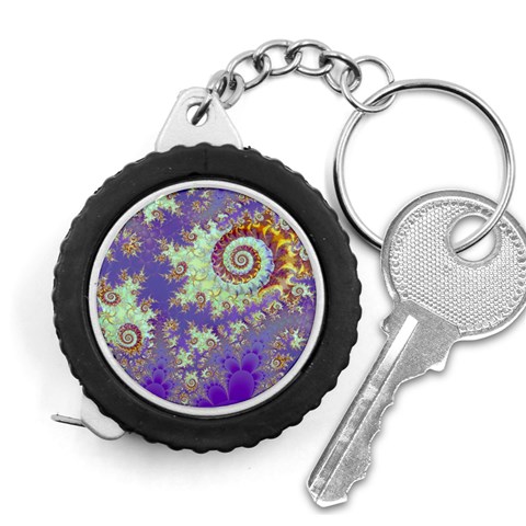 Sea Shell Spiral, Abstract Violet Cyan Stars Measuring Tape from ArtsNow.com Front
