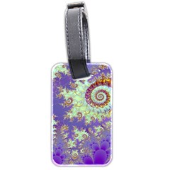 Sea Shell Spiral, Abstract Violet Cyan Stars Luggage Tag (Two Sides) from ArtsNow.com Back