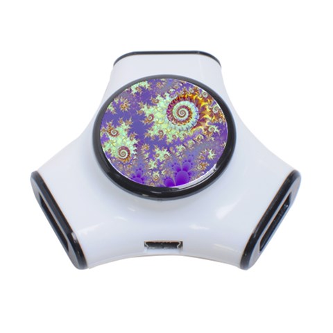 Sea Shell Spiral, Abstract Violet Cyan Stars 3 Port USB Hub from ArtsNow.com Front