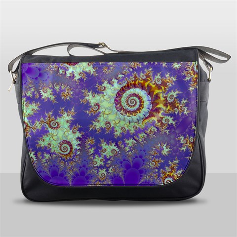 Sea Shell Spiral, Abstract Violet Cyan Stars Messenger Bag from ArtsNow.com Front