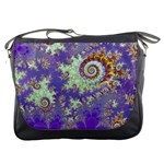 Sea Shell Spiral, Abstract Violet Cyan Stars Messenger Bag