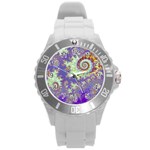 Sea Shell Spiral, Abstract Violet Cyan Stars Plastic Sport Watch (Large)