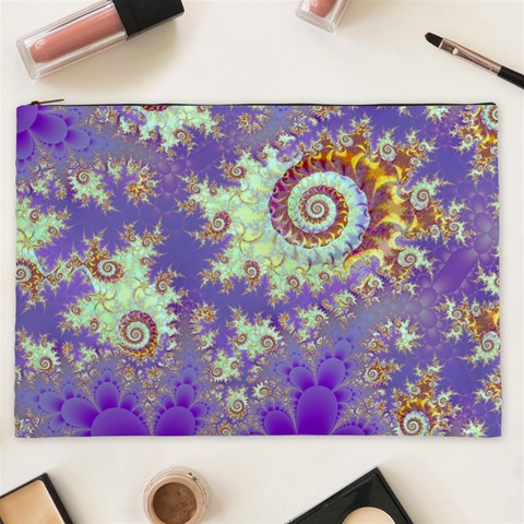 Sea Shell Spiral, Abstract Violet Cyan Stars Cosmetic Bag (XXL) from ArtsNow.com Front