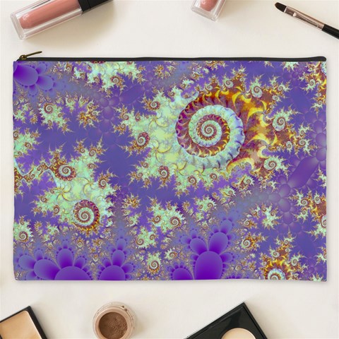 Sea Shell Spiral, Abstract Violet Cyan Stars Cosmetic Bag (XXXL) from ArtsNow.com Front