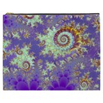 Sea Shell Spiral, Abstract Violet Cyan Stars Cosmetic Bag (XXXL)