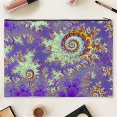 Sea Shell Spiral, Abstract Violet Cyan Stars Cosmetic Bag (XXXL) from ArtsNow.com Back