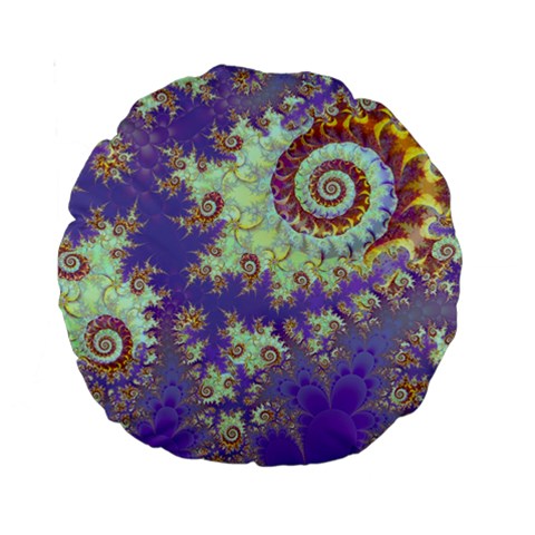 Sea Shell Spiral, Abstract Violet Cyan Stars 15  Premium Round Cushion  from ArtsNow.com Front
