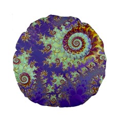 Sea Shell Spiral, Abstract Violet Cyan Stars 15  Premium Round Cushion  from ArtsNow.com Front