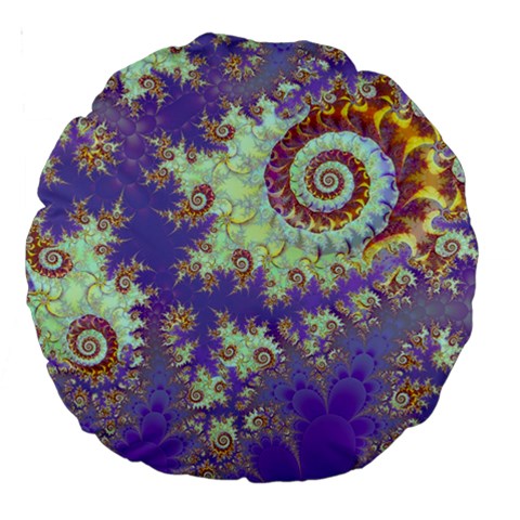 Sea Shell Spiral, Abstract Violet Cyan Stars 18  Premium Round Cushion  from ArtsNow.com Back
