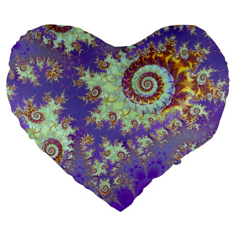 Sea Shell Spiral, Abstract Violet Cyan Stars 19  Premium Heart Shape Cushion from ArtsNow.com Front