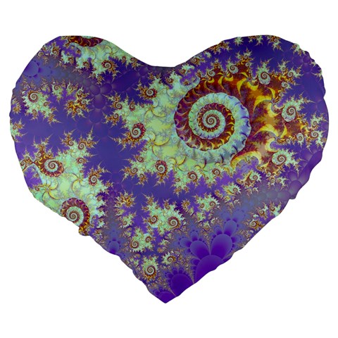 Sea Shell Spiral, Abstract Violet Cyan Stars 19  Premium Heart Shape Cushion from ArtsNow.com Back