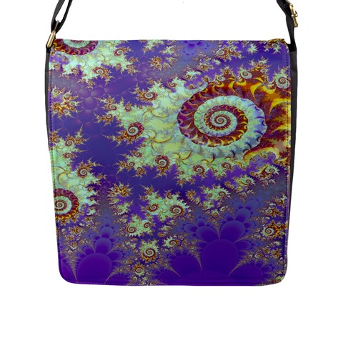 Sea Shell Spiral, Abstract Violet Cyan Stars Flap Closure Messenger Bag (Large) from ArtsNow.com Front