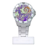 Sea Shell Spiral, Abstract Violet Cyan Stars Nurses Watch