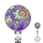 Sea Shell Spiral, Abstract Violet Cyan Stars Stainless Steel Nurses Watch